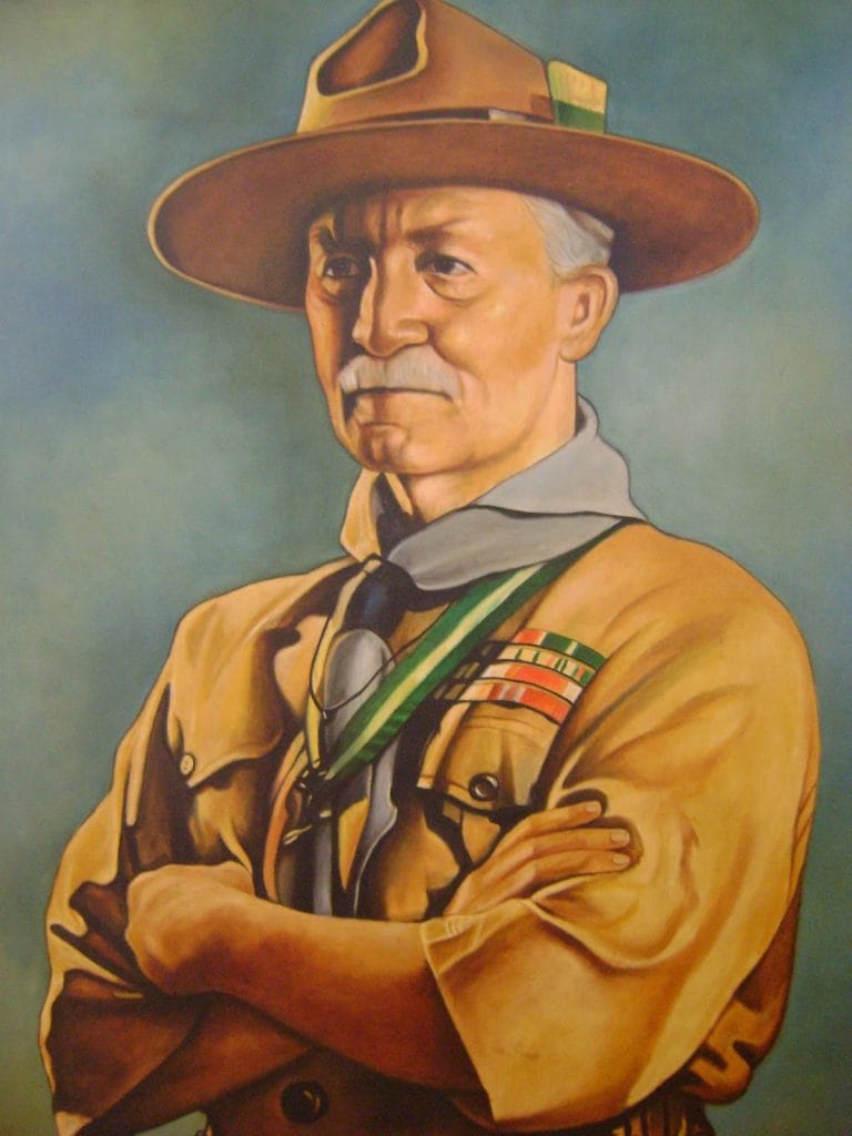 Dieses Gemälde zeigt den Begründer des Pfadfindertums, Robert Stephenson Smyth Baden-Powell.